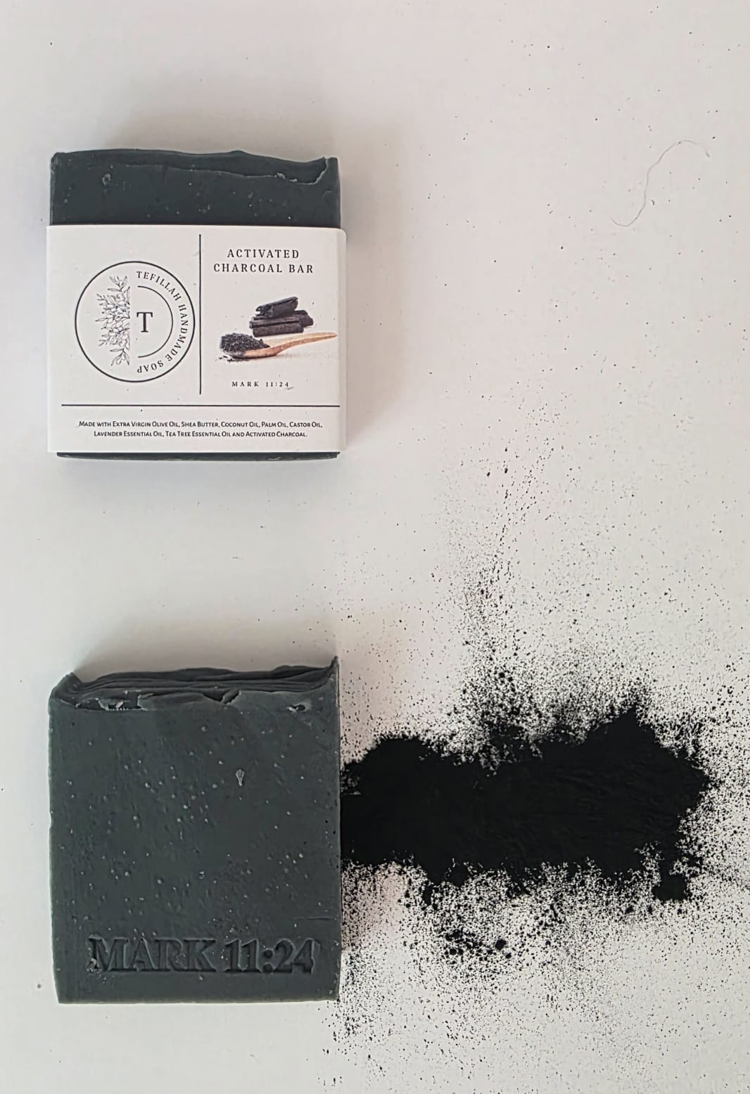 Homemade Activated Charcoal Soap Bar by Tefillah Handmade Products — natural black soap bar with tea tree and lavender essential oils