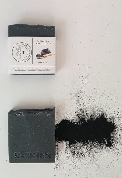 Homemade Activated Charcoal Soap Bar by Tefillah Handmade Products — natural black soap bar with tea tree and lavender essential oils