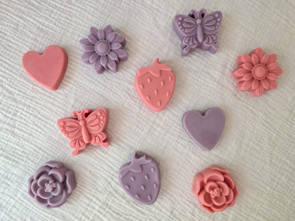 Close-up of Homemade Kiddies Soaps, gentle handmade soap bars made with natural oils and mica powder