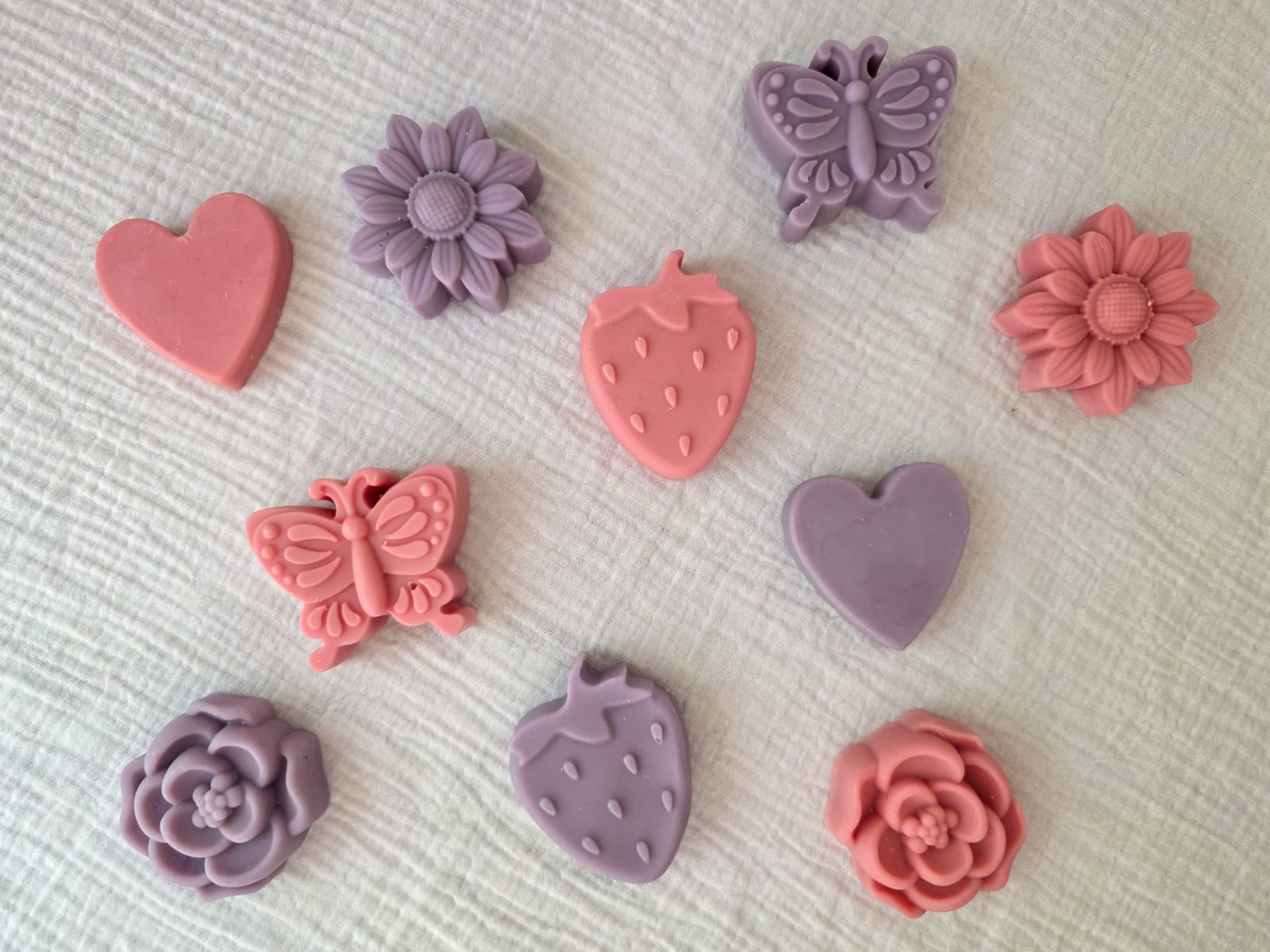 Close-up of Homemade Kiddies Soaps, gentle handmade soap bars made with natural oils and mica powder