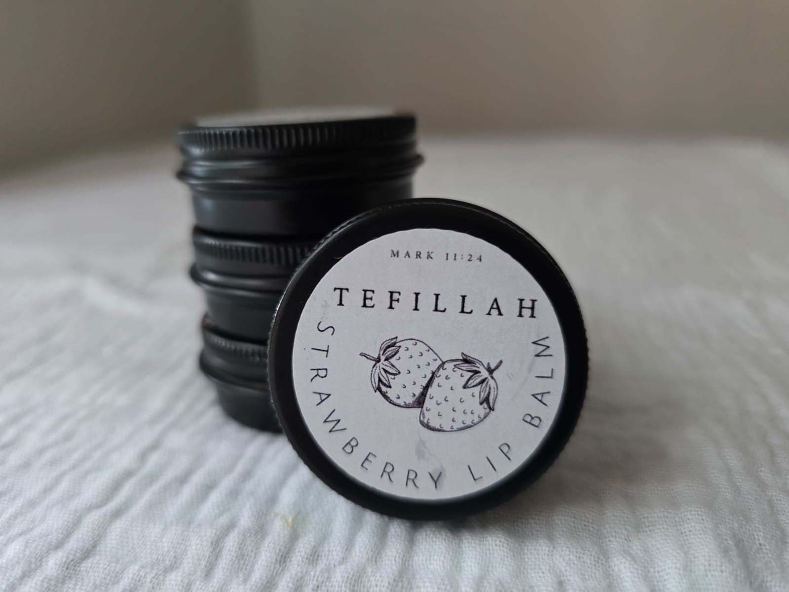 andmade strawberry lip balm with shea butter, castor oil and mica by Tefillah Handmade Products