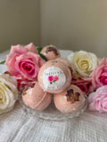 Handmade rose bath bomb by Tefillah Handmade Products, infused with coconut oil and rose fragrance oil for a luxurious, mood-lifting bath experience