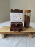 Homemade Vanilla and Cocoa Soap Bar by Tefillah Handmade Products, showing rich brown colour from cocoa powder