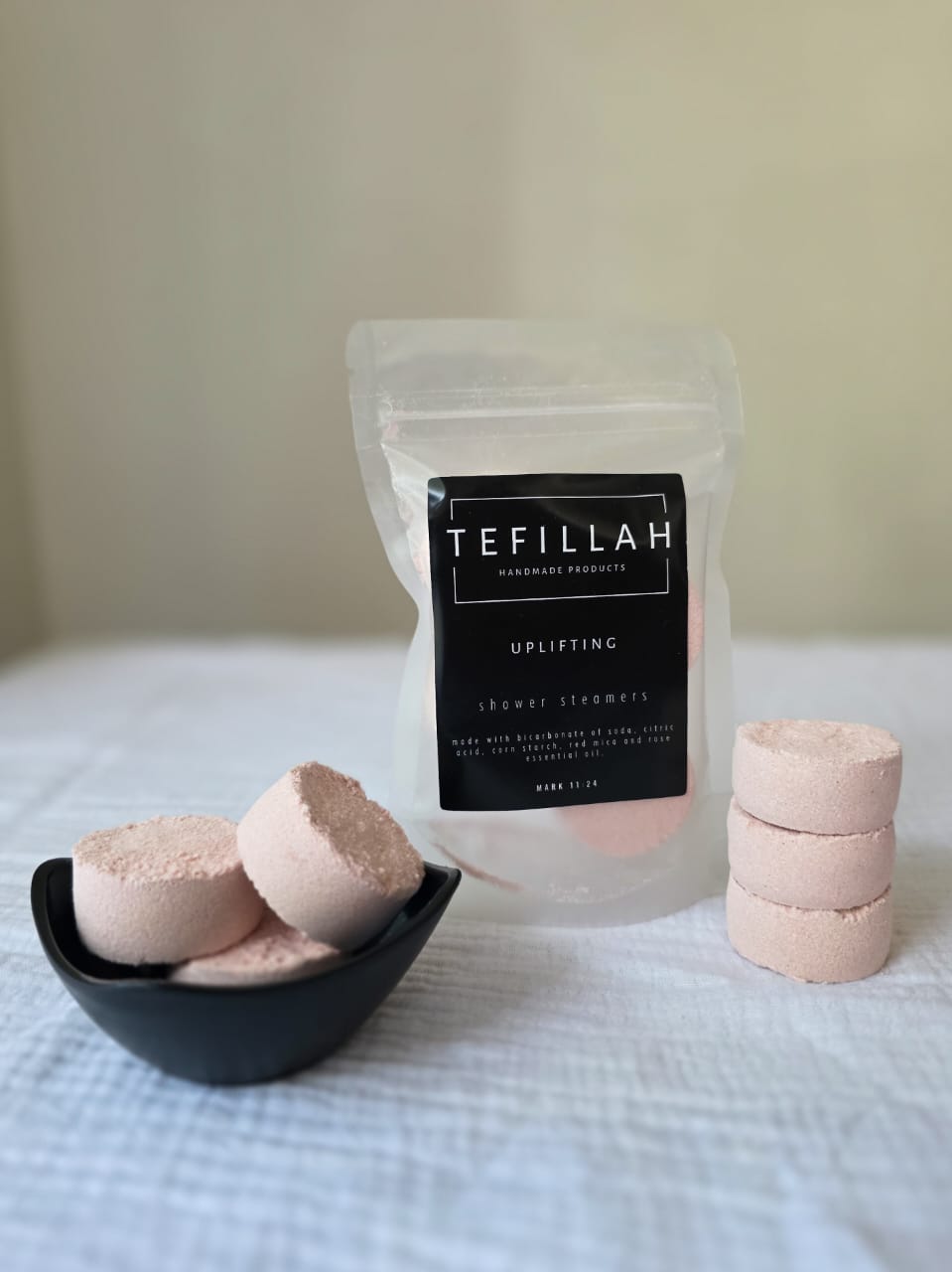 Handmade rose uplifting shower steamer by Tefillah Handmade Products