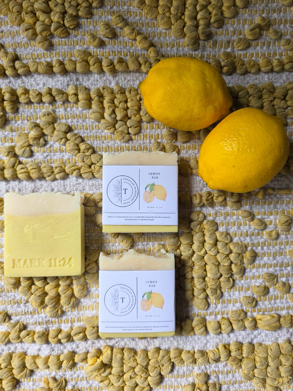 Close-up of Homemade Lemon Soap Bar, handcrafted with lemon essential oil and natural oils