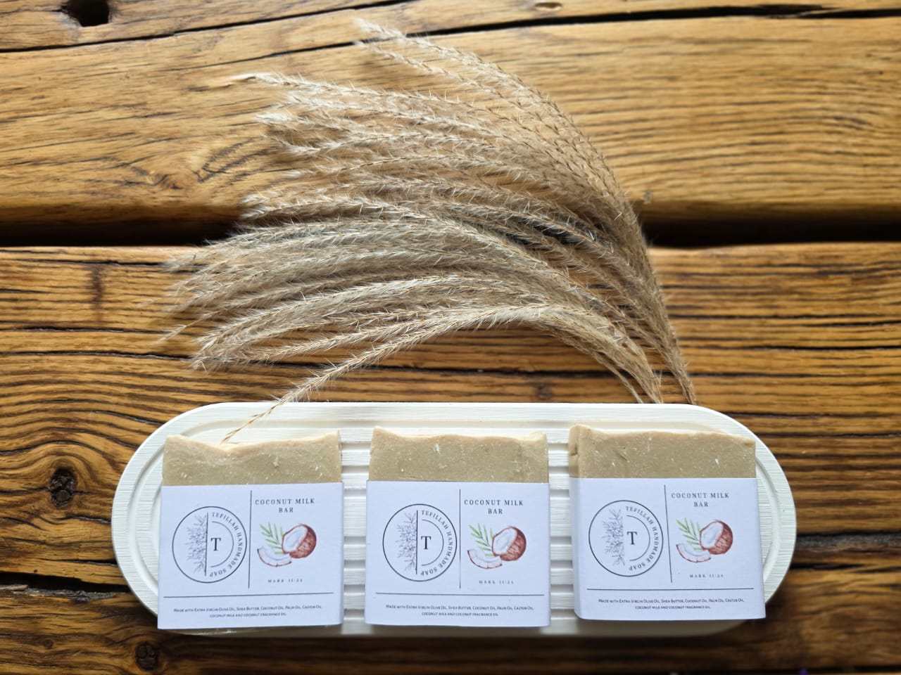 Close-up of Homemade Coconut Milk Soap Bar, handcrafted with real coconut milk and coconut fragrance oil