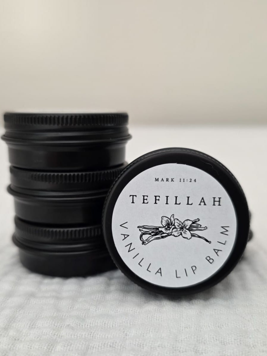 Handmade vanilla lip balm with shea butter and coconut oil by Tefillah Handmade Products