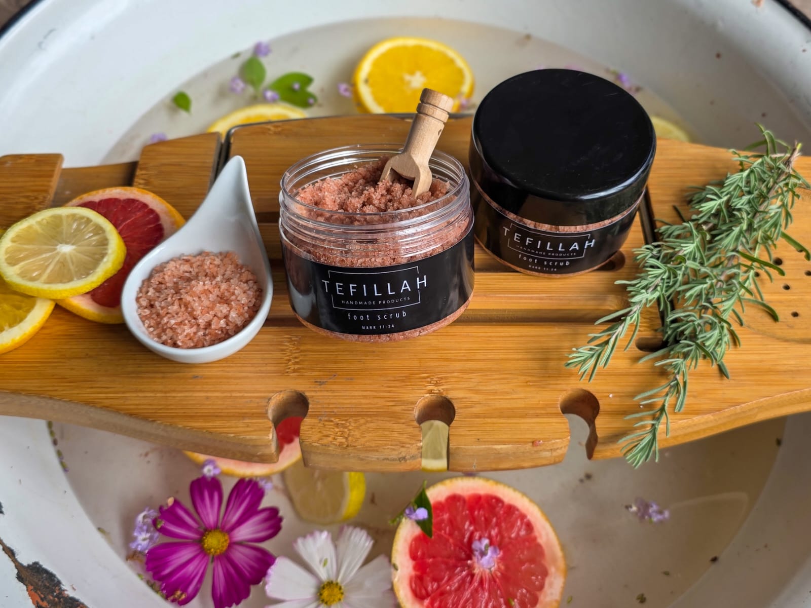 Homemade Foot Scrub by Tefillah Handmade Products — mineral-rich Himalayan salt and peppermint foot scrub for exfoliating dry skin and softening rough calluses