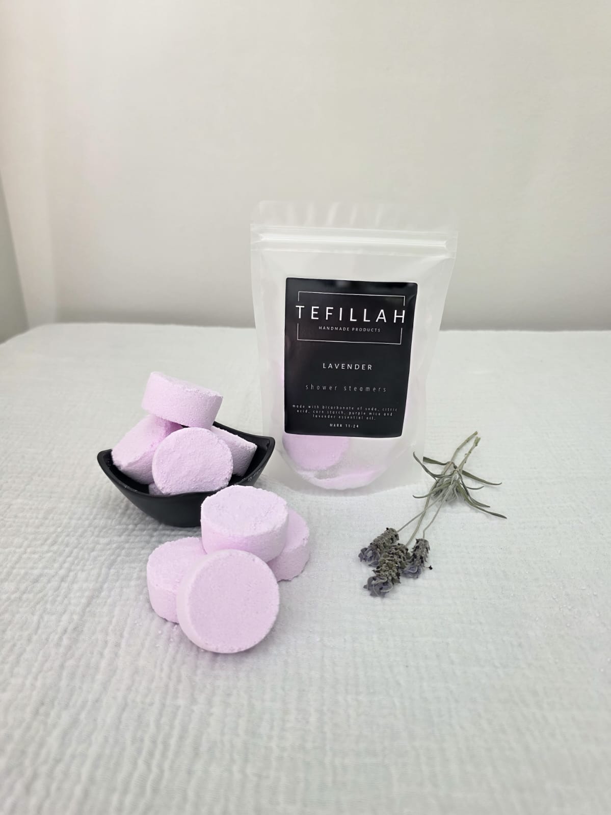 Handmade lavender shower steamer by Tefillah Handmade Products