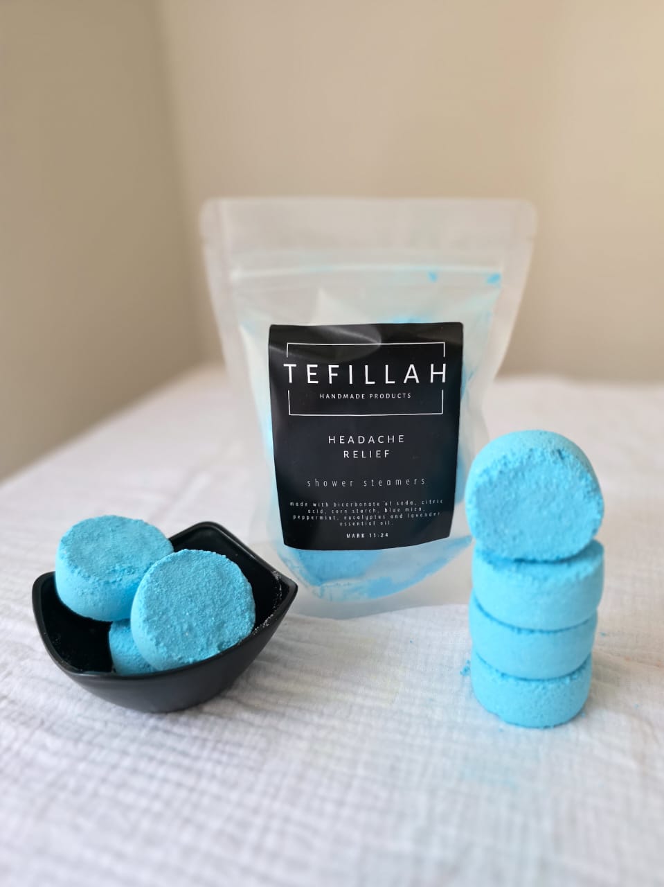 Handmade headache relief shower steamer by Tefillah Handmade Products