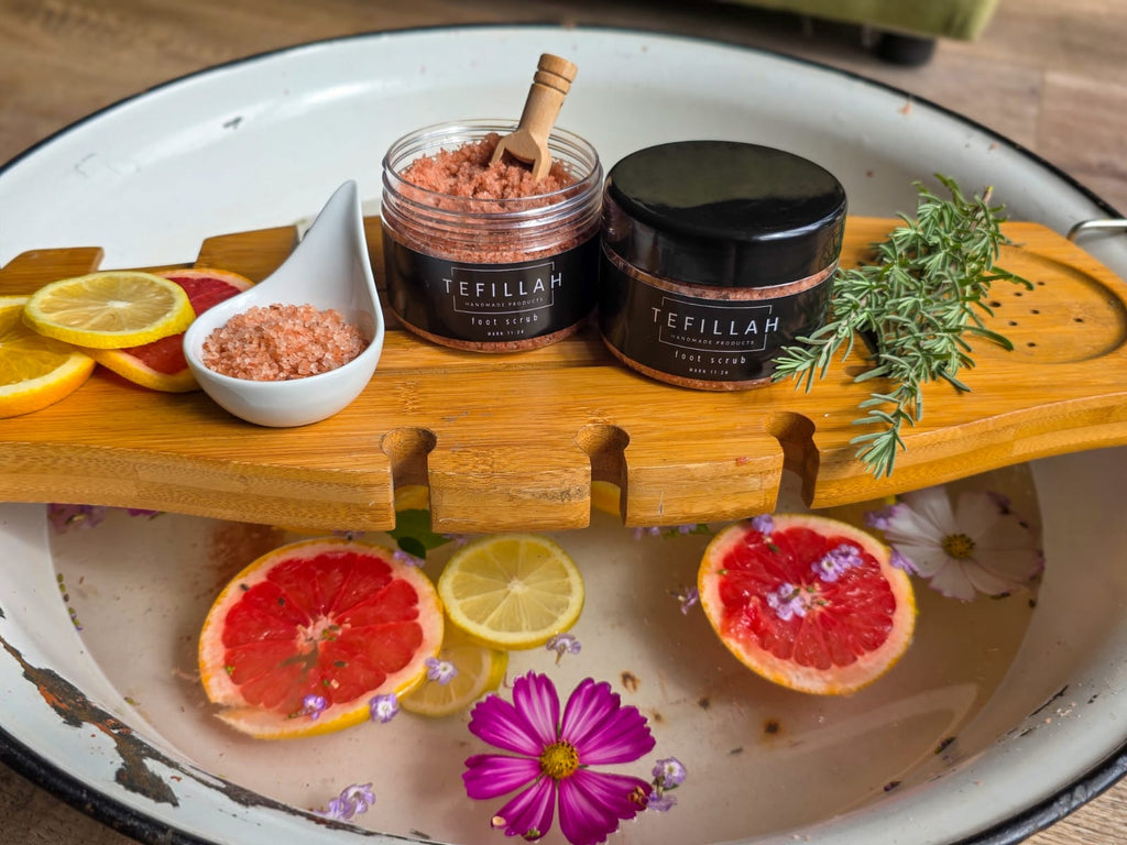 Homemade Foot Scrub by Tefillah Handmade Products — natural coconut oil and peppermint exfoliating scrub for smooth, refreshed, and deeply moisturised feet
