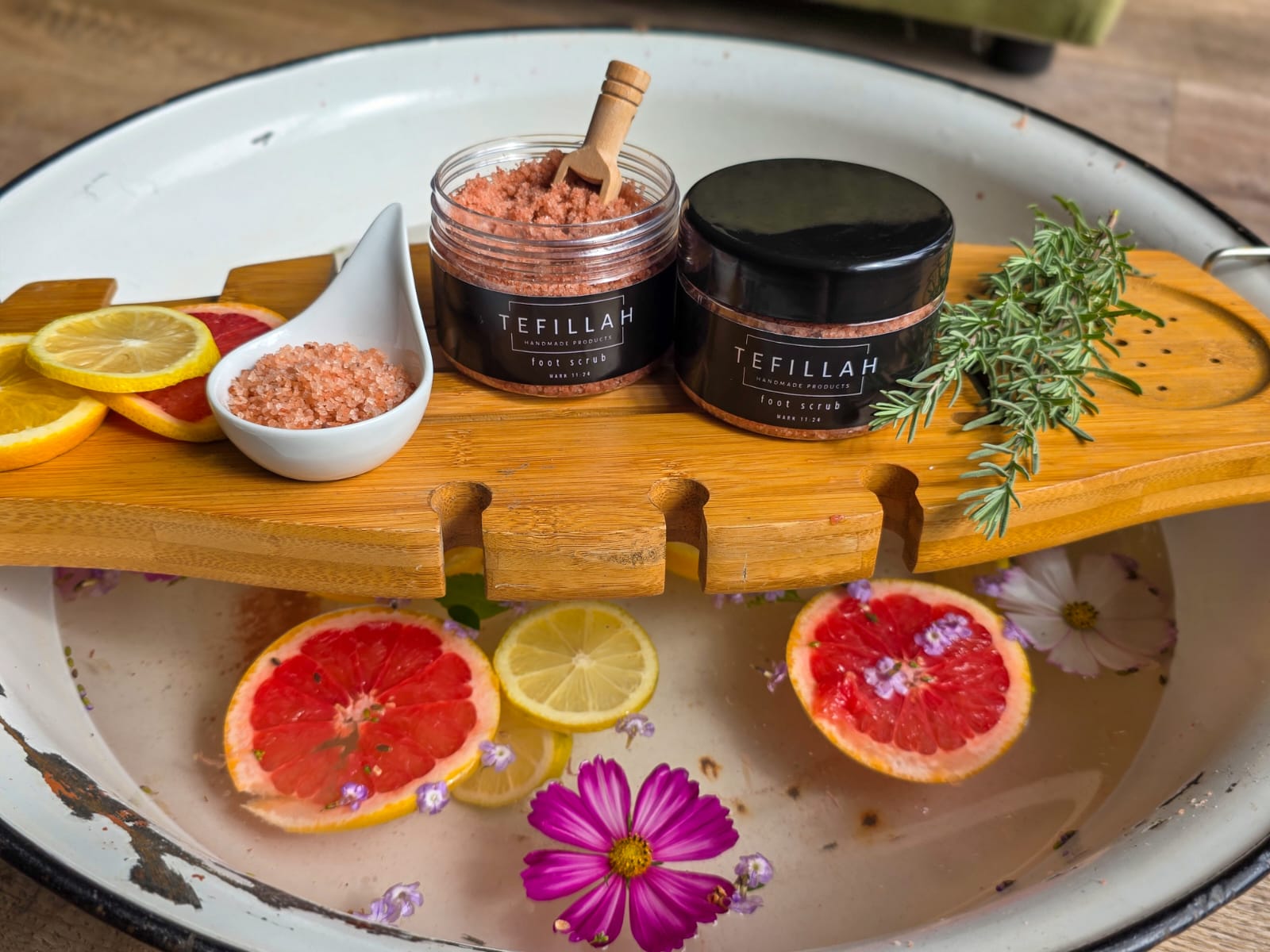 Homemade Foot Scrub by Tefillah Handmade Products — natural coconut oil and peppermint exfoliating scrub for smooth, refreshed, and deeply moisturised feet